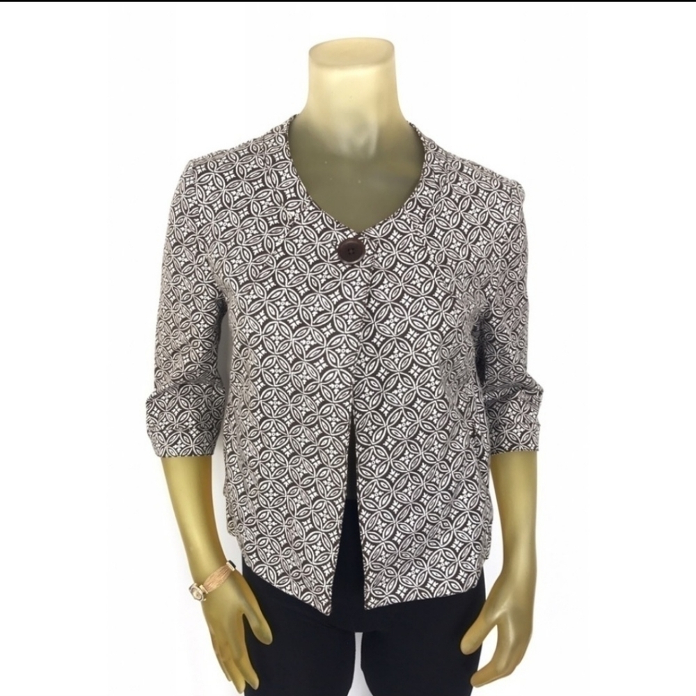 Talbots Brown Off White Single Button Blazer Stre… - image 2